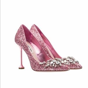 MIU MIU PINK GLITTER CRYSTAL PUMP SZ 40